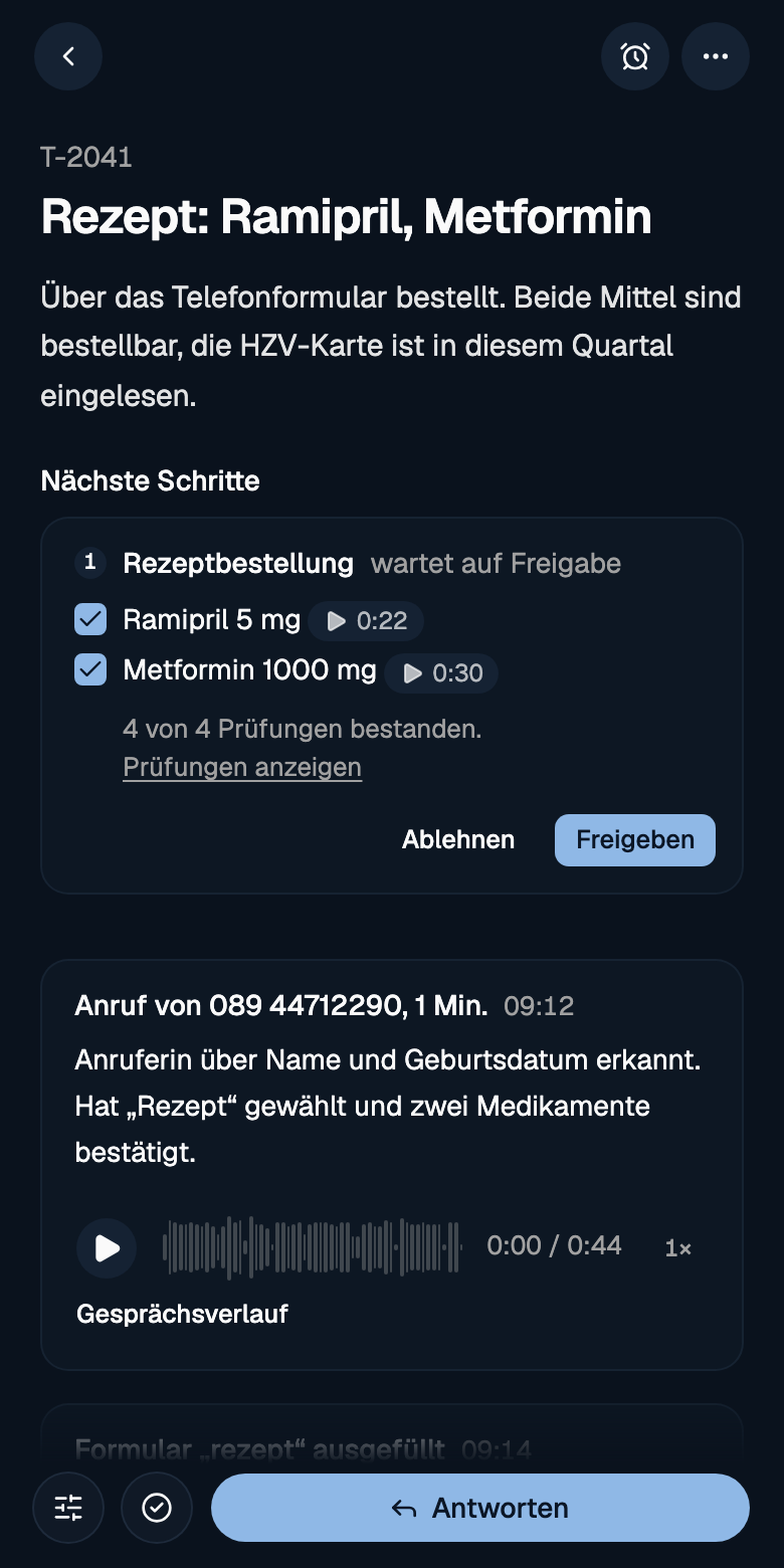 Derselbe Vorgang in der App auf dem Handy