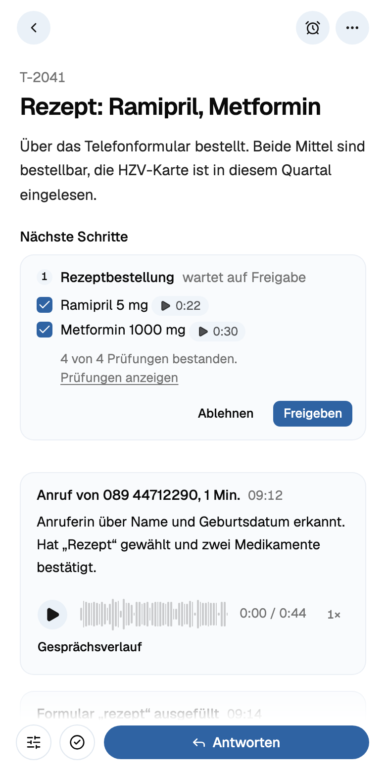 Derselbe Vorgang in der App auf dem Handy